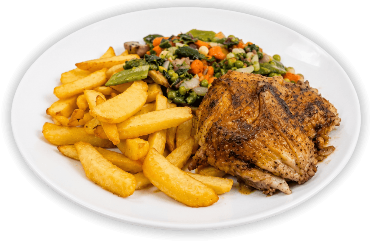 Plato combinado de Pollo asado con patatas y verduras